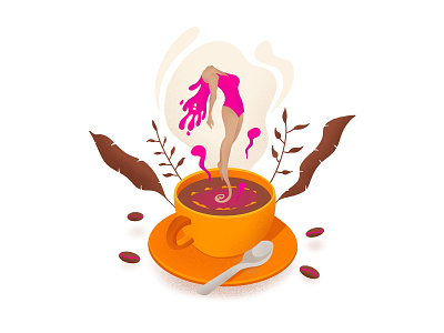 Caffeine caffeine coffee coffee beans cup energetic energy float girl illustration ipad leaves liquid procreate spoon tea texture