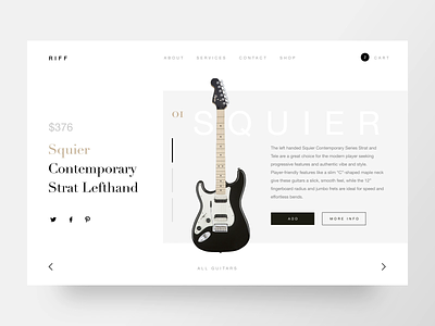 Guitar shop after effects animation card ecommerce guitar interaction interface loading minimal minimalistic store web interface webdesign