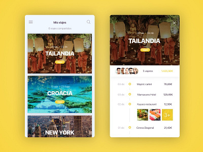 Travel and cost sharing app app colours expenses interaction light share social travel ui ux yellow