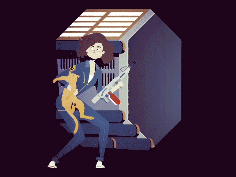 Ellen Ripley alien animation cat character design heroin illustration illustrator motion graphics nostromo ripley spaceshift woman