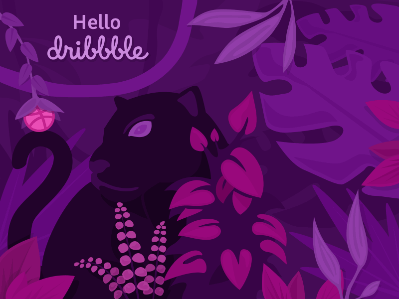 Hello Dribbble 2018 debut first shot hello illustration jungle plants puma
