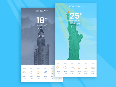 Wather App city illustration mobile ui views weather