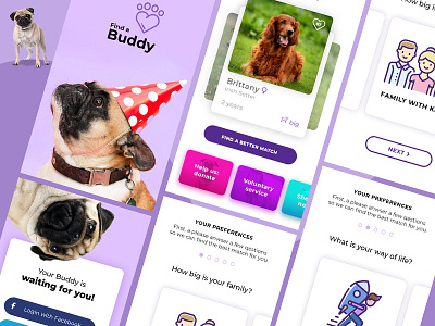 Find a Buddy design dogs mobile shelter ui ux violet