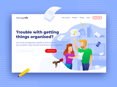 Landing Page 2019 trends blue branding green illustration landing page office people red task management ui ux web