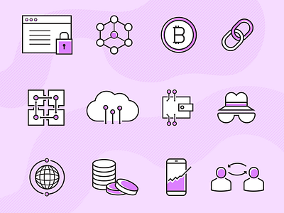 Blockchain Icon Set 2019 trends app bitcoin design illustration outline purple ui ux vector violet web