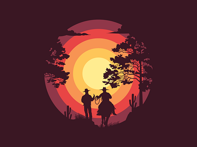 Sunsets and Silhouettes abstract art cowboy design dribbble follow graphicdesign illustration shot vector west