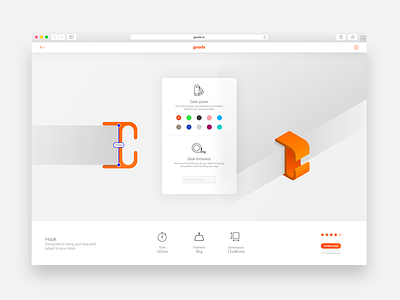Product Page Settings 3d application color picker dashboard desktop orange print settings ui web
