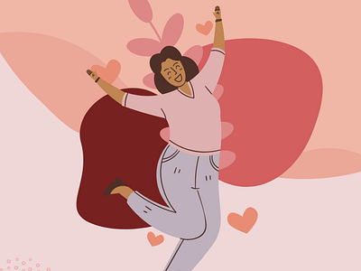 Happy woman art beauty character cute flat character happy woman hearts instagram post love peace post power strong woman template