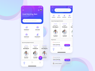 Clinic App app appointment clinic design doctor homepage interaction minimal mobile app payments ui ux