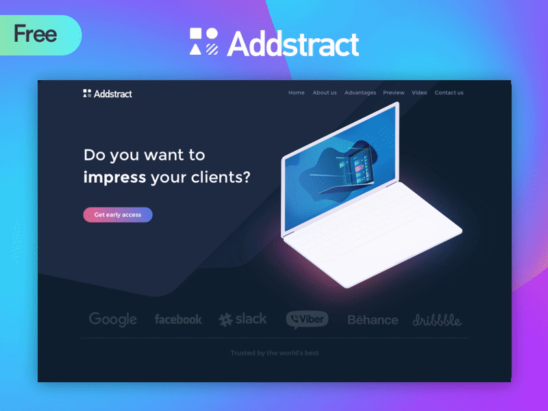 Addstract Dark | Free UI kit free gradient illustration interaction landing page ui ux web webdesign website