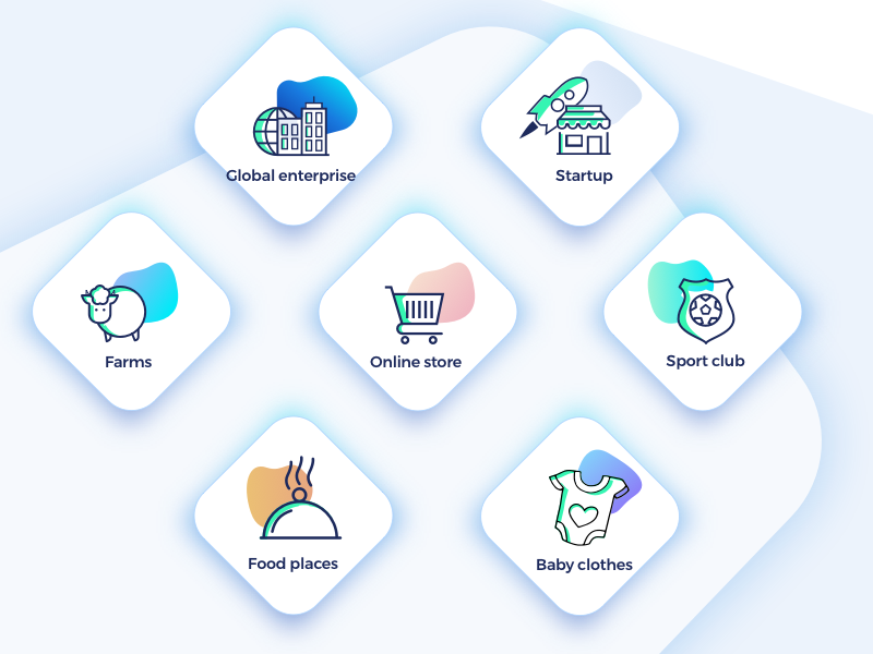 Artboard wep page ui ux design branding app pictograms startup illustration gradients icons