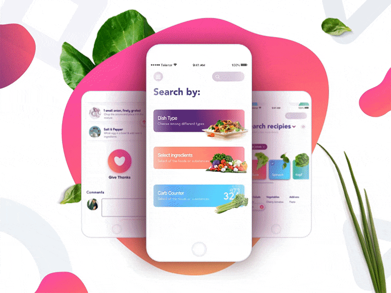 Search recipes | Foodies app appdesign color food gradients inspiration modern prototype search ui ux web