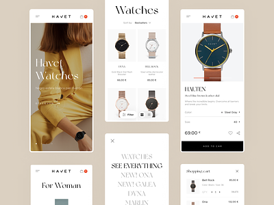Havet Store - Mobile design ecommerce fashion grid iphone mobile shop store typography ui ux watches website white wooman