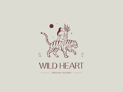 Wild Heart art artwork brand identity branding design drawing eclectic female flat floral girl identity illustration jungle logo mystic rider tiger vector wild