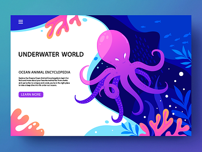 Underwater illustration blue colors coral reef design floral illustration ocean octopus vector water web