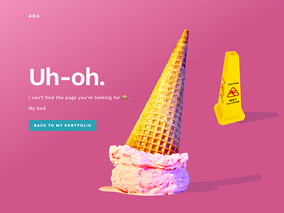404 Uh-oh Portfolio Error Page 404 error ice cream opps photography pink portfolio responsive visual design web