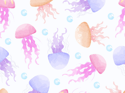 Jellyfish watercolor seamless pattern design graphic design illustration jellyfish pattern sea seamless pattern under the sea vector watercolor