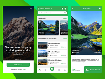 Explore The World App - Travelling App Mobile android branding design explore graphic design green indonesia logo mobile app mountain ocean simple travelling tree ui ux world