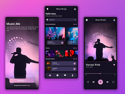 Music.Me Mobile App headset jazz mobile app music play podcast pop rock trending ui ux viral