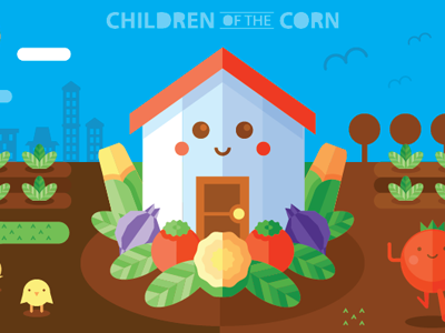 Children Of The Corn House cute geometric happy house smile vector vegetables