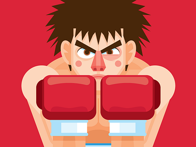 Ippo angry anime box fan art geometric red vector