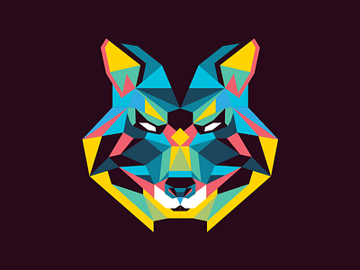 Wolf angry animal blue colors dj geometric vector wolf