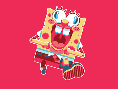 Bob Loco cartoon cute geometric helbetico jump kawai loco red smile spongebob vector wip