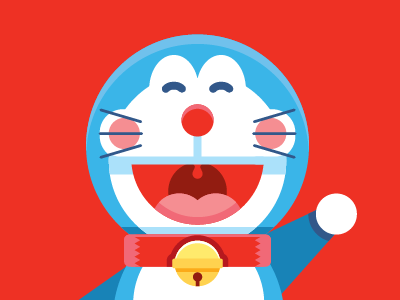 Doraemon blue cat fan art geometric happy red vector