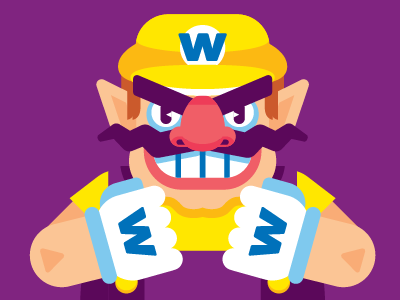 Wario fan art smile cute w loco angry purple yellow wario geometric vector nintendo