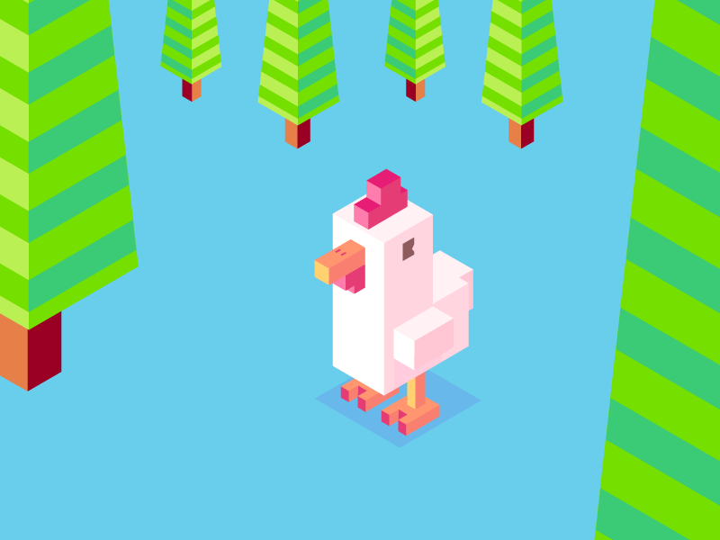 Crossy Road blue chicken cute fan art geometric gif tree vector