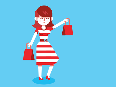 Shopping bags blue cute dress geometric girl happy red shop stripes vector