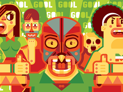 GOL GOL GOOL ! ! ! afro geometric girl illustration luchador man mask mexico people skull smile vector