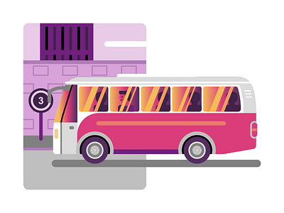 Autobús car geometric illustration man pink purple vector work