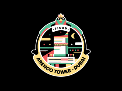 Fjord Dubai badge bird black geometric moon night tower vector