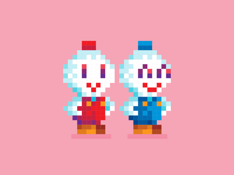 Nick & Tom / Pixel Version arcade blue cute game happy pink pixel red snow bros vector videogames