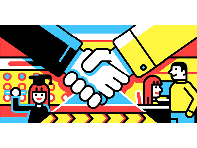 Internship blog illustration geometric girl handshake happy hero image lines man vector