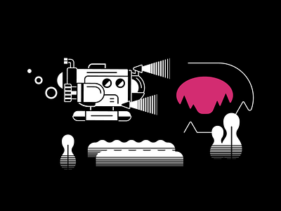 Submarino black and white geometric illustration ocean pink submarine vector