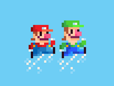 Hermanos Mario blue bros carnales fun green jump nintendo pixel red vector videogames