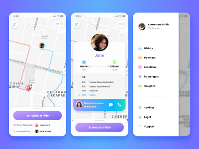 Carpooling App for Kids UI by Volodymyr Kondriianenko on Dribbble