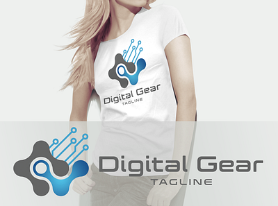 Digital Gear Logo Branding device drone logo electronic gadget logo geek logo machine logo mechanic logo mobile app modern logo tech logo technology
