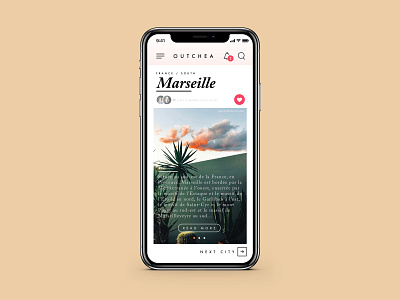 Outchea App Concept - iPhone X app branding city concept france grid ios iphone x layout menu mobile mock up outchea phone photography typography ui ux