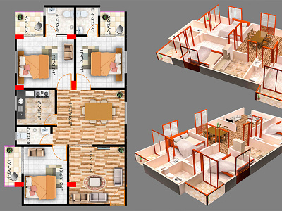 2D and 3D floor plan of an Apartment