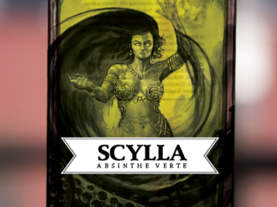 Scylla Absinthe, WIP alcohol cca design illustration packaging schoolwork