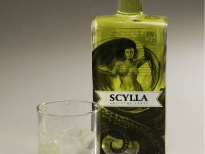 Scylla Absinthe, Studio Shot illustration packaging school