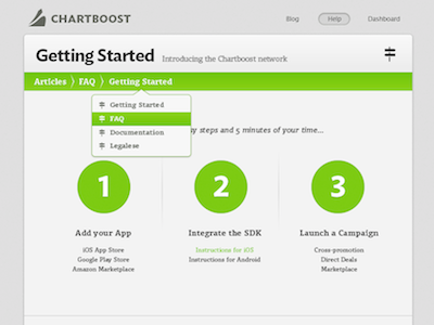 Chartboost help site concept (unused) startup ui web website