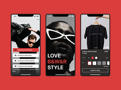 Mobile App I Black-White-Red clothes I UX/UI design ❤️🤍🖤