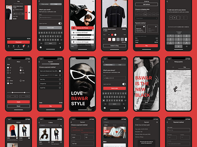 Mobile App I Black-White-Red clothes I UX/UI design ❤️🤍🖤