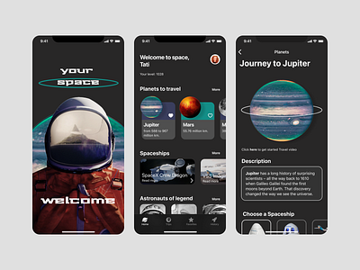 🚀 UI of mobile Travel Space App (iOS) app apple application ios jupiter logo mars mobile musk space spaceship ui venus
