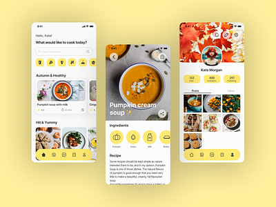 🍽 Recipe Mobile App UX/UI app autumn cook cooking design food food meal ios mobile network pumpkin ui uxui yummy