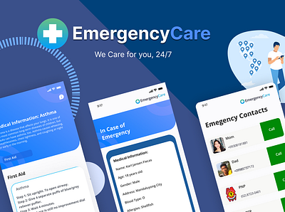 EmergencyCare - Mobile Healthcare App app design healthcare medical mobile ui